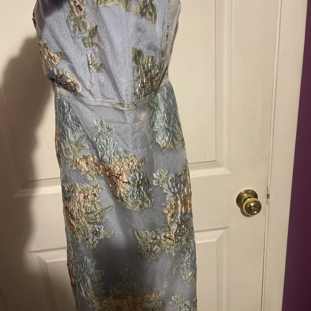 Lulu's Strapless Floral Dress in Blue and Green